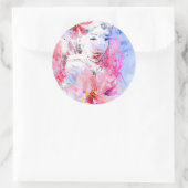 Sticker Rond Belle fille avec un bouquet de fleurs (Sac)