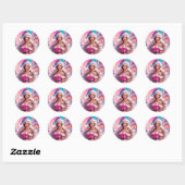 Sticker Rond Belle fille de Noël rose 01 (Feuille)