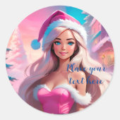 Sticker Rond Belle fille de Noël rose 01 (Devant)