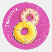 Sticker Rond Belle Fille Donut 8 Ans Saupoudrés violets (Devant)