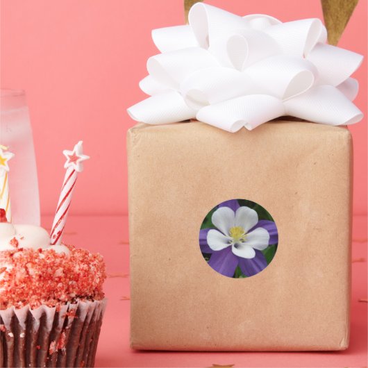 Sticker Rond Belle Fleur de Colombine Violette Blanche (Fête)