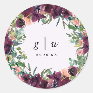 Sticker Rond Belle florale avec Mariage Monograms