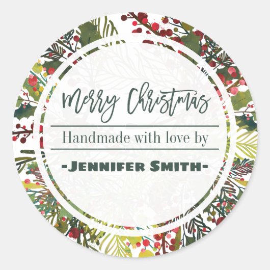 Sticker Rond Belle Florale Faite À La Main Avec Amour (Devant)