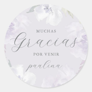 Sticker Rond Belle Florale violette Quinceañera Gracias Nom