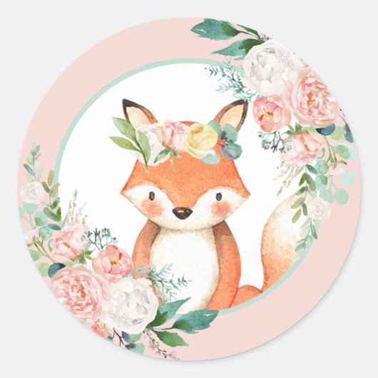 Sticker Rond Belle forêt Bois Animaux - Petit Renard (Devant)