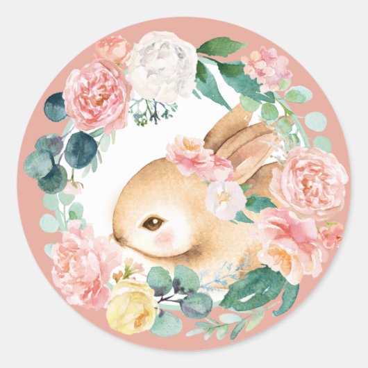 Sticker Rond Belle Forêt Boisée Animaux - Petit Lapin (Devant)