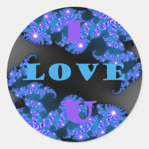 Sticker Rond Belle Galactique Blue Love Texte Motif Design,