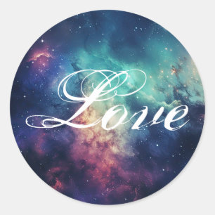 Sticker Rond Belle Galaxie Céleste Sous Les Étoiles Amour