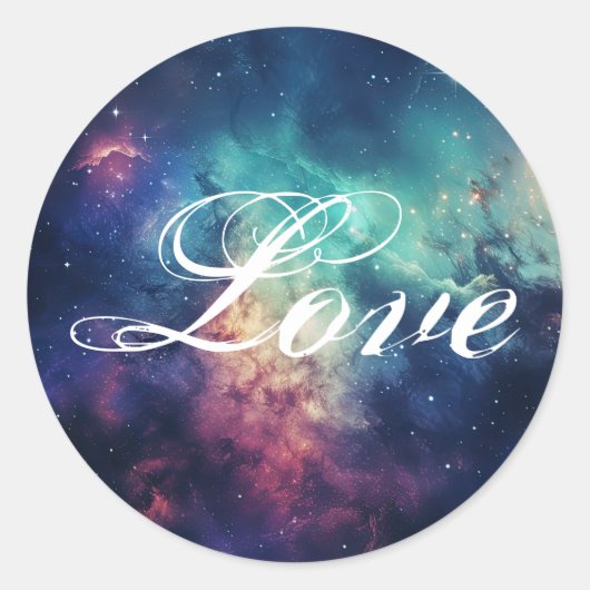 Sticker Rond Belle Galaxie Céleste Sous Les Étoiles Amour (Devant)