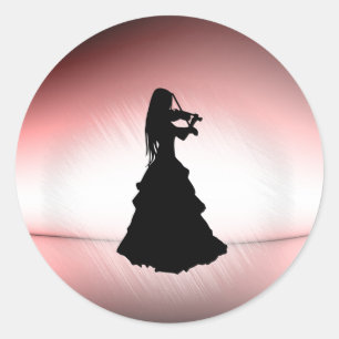 Sticker Rond Belle Gitane Joue du Violon