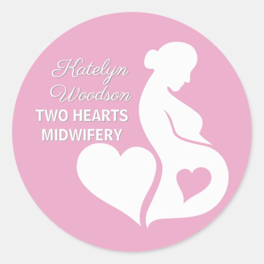 Sticker Rond Belle Grossesse de sage-femme Business Rose (Devant)
