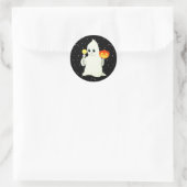 Sticker Rond Belle Halloween Ghost & Citrouille sur Black Class (Sac)