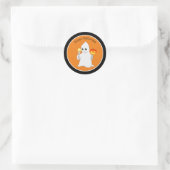 Sticker Rond Belle Halloween Ghost & Citrouille sur Orange (Sac)