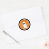 Sticker Rond Belle Halloween Ghost & Citrouille sur Orange (Enveloppe)