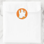 Sticker Rond Belle Halloween Ghost & Citrouille sur Orange Clas (Sac)