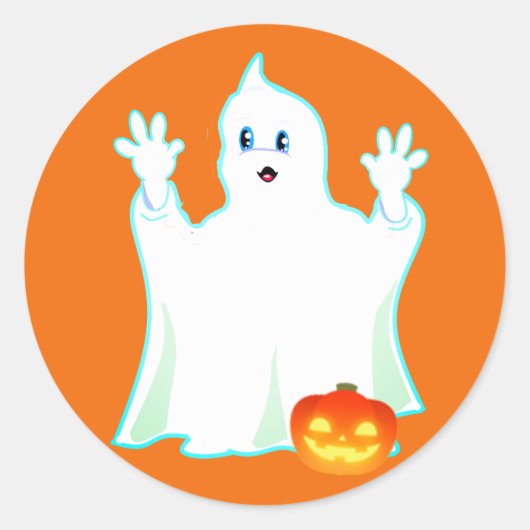 Sticker Rond Belle Halloween Ghost & Citrouille sur Orange Clas (Devant)