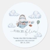 Sticker Rond Belle Hippo Vol Avion & Nuages, Premier Anniversai (Devant)