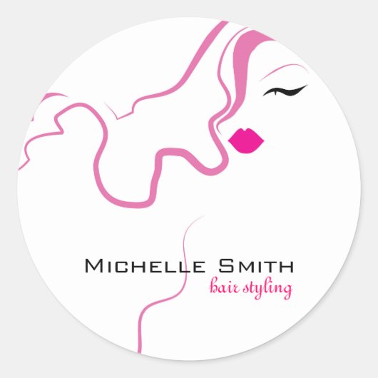 Sticker Rond Belle icône fille cheveux rose coiffure marque (Devant)