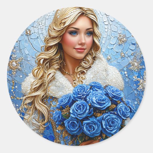Sticker Rond Belle jeune fille de neige (Devant)