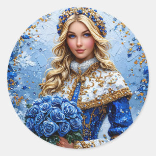 Sticker Rond Belle jeune fille de neige