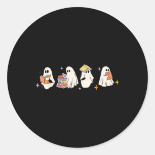 Sticker Rond Belle Lecture Ghost Halloween Ghost Livre Éffrayan