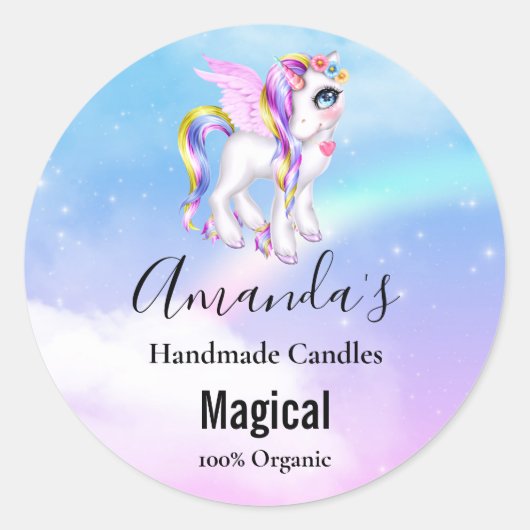 Sticker Rond Belle licorne avec Rainbow Mane & Tail Candle (Devant)
