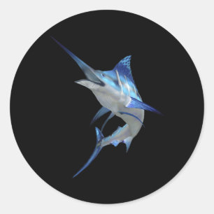 Sticker Rond Belle Marlin Bleu Pêche Manche Court