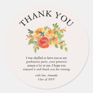 Sticker Rond Belle Merci de graduation Floral Bloom
