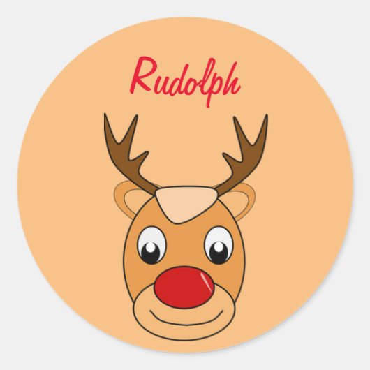 Sticker Rond Belle Noël de Noël mignonne Deer Rudolph (Devant)