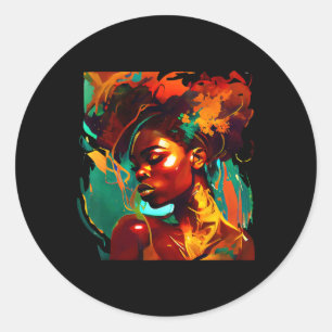 Sticker Rond Belle œuvre d'art noire femme afro-américaine pein