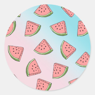 Sticker Rond Belle pastèque d'été motif pastel rose & bleu