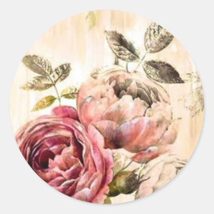 Sticker Rond Belle peinture florale victorienne
