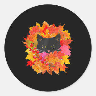 Sticker Rond Belle Pile De Chat Noir De Chats Mets Feuille Et C