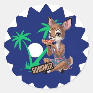 Sticker Rond belle pizza de cerf pendant les vacances d'été