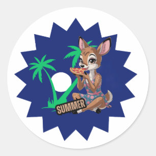 Sticker Rond belle pizza de cerf pendant les vacances d'été