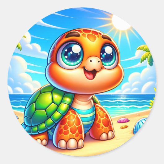 Sticker Rond Belle plage de tortues de mer (Devant)