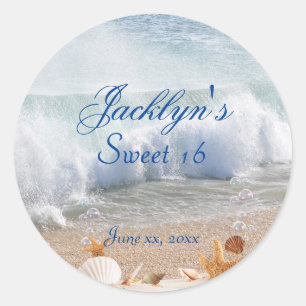 Sticker Rond Belle Plage Tropicale Sweet 16