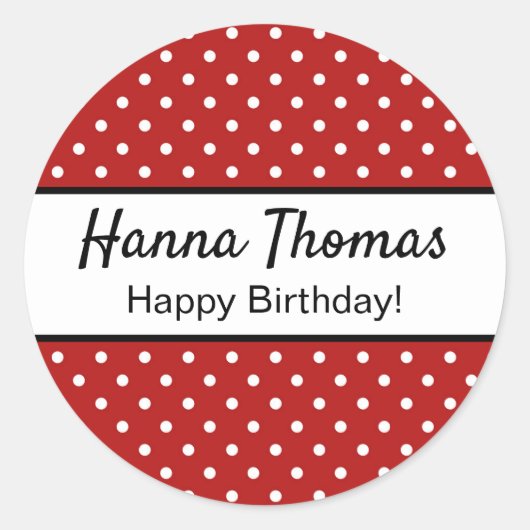 Sticker Rond Belle Polka Blanc Rouge Point Anniversaire (Devant)