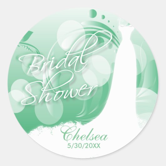 Sticker Rond Belle robe nuptiale en vert et blanc (Devant)