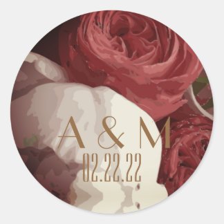 Sticker Rond Belle rose rose et pivoine Art floral vintage