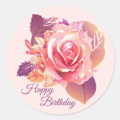 Sticker Rond Belle rose rose simple (Devant)
