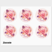 Sticker Rond Belle rose rose simple (Feuille)
