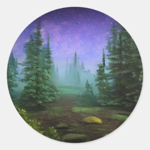 Sticker Rond Belle scène de nature au clair de lune
