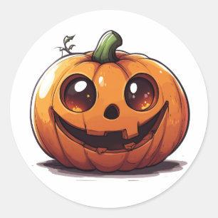Sticker Rond Belle sculpture de dessin animé citrouille Hallowe