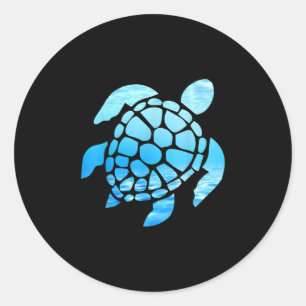 Sticker Rond Belle Silhouette De Tortue De Mer Vue Sous-Marine