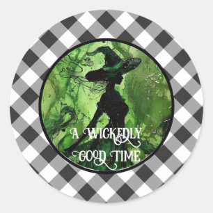 Sticker Rond Belle Sorcière Peinte Noire En vichy Plaid