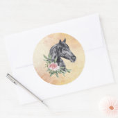 Sticker Rond Belle tête de cheval noir Portrait d'aquarelle (Enveloppe)