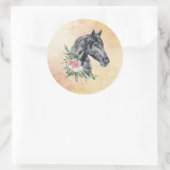 Sticker Rond Belle tête de cheval noir Portrait d'aquarelle (Sac)