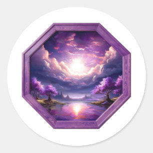 Sticker Rond Belle trame de paysage violet avec reflets