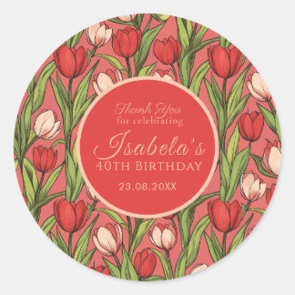 Sticker Rond Belle Tulipe Florale 80e Anniversaire